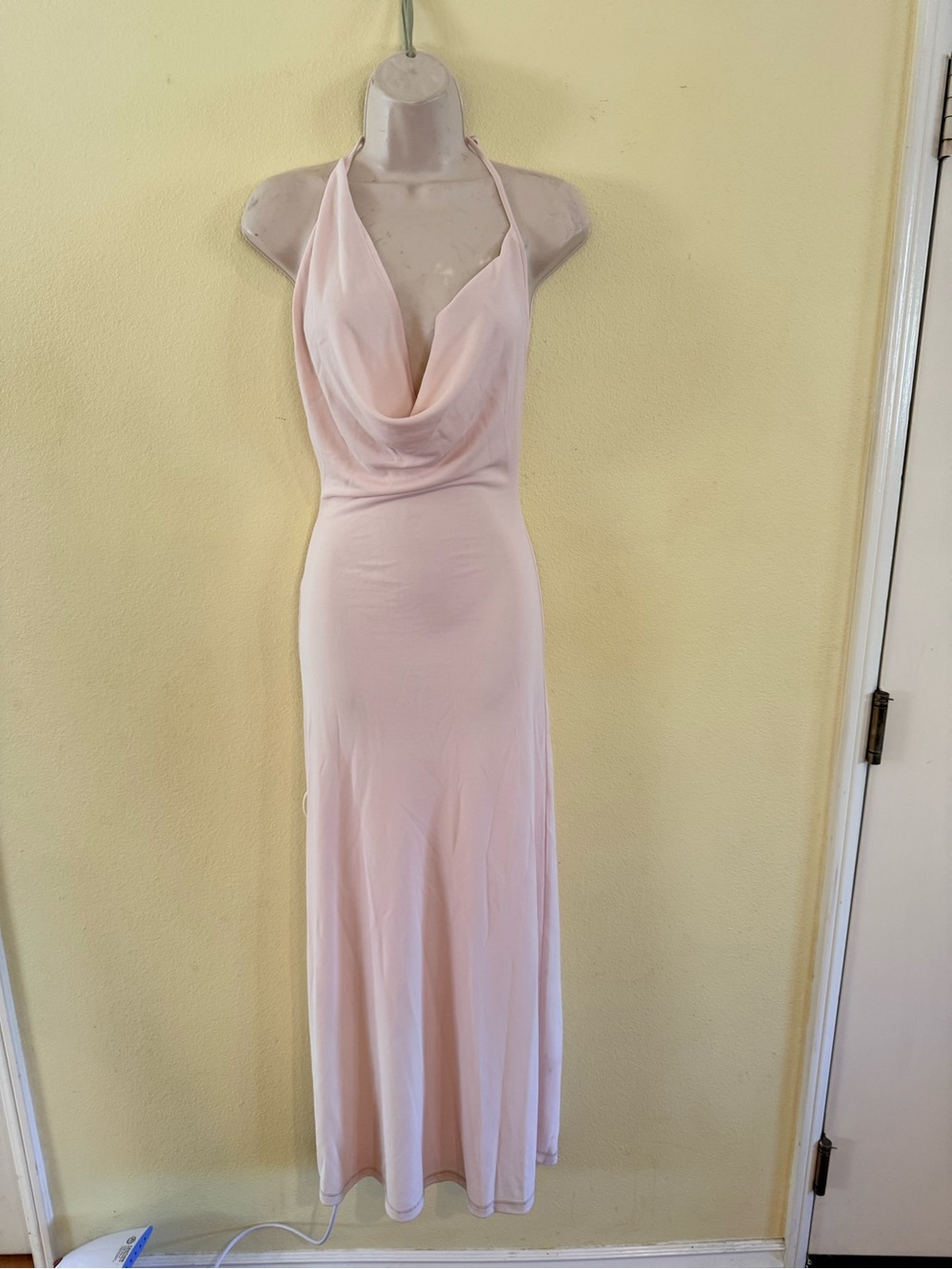 Aya Muse Backless Halter Cowl Maxi Dress - Light Pink